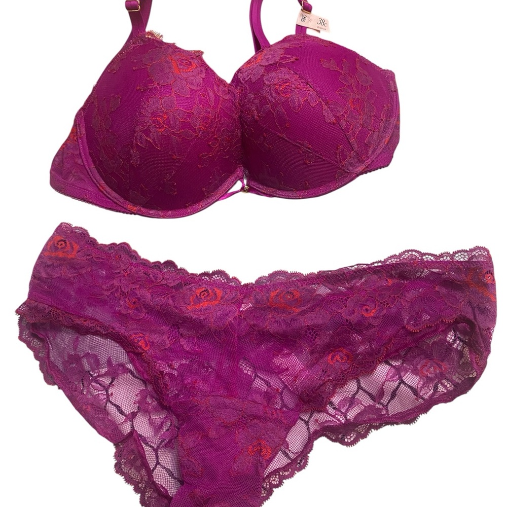 Victoria's Secret Fuchsia Lace Bra and Panty Set NWT